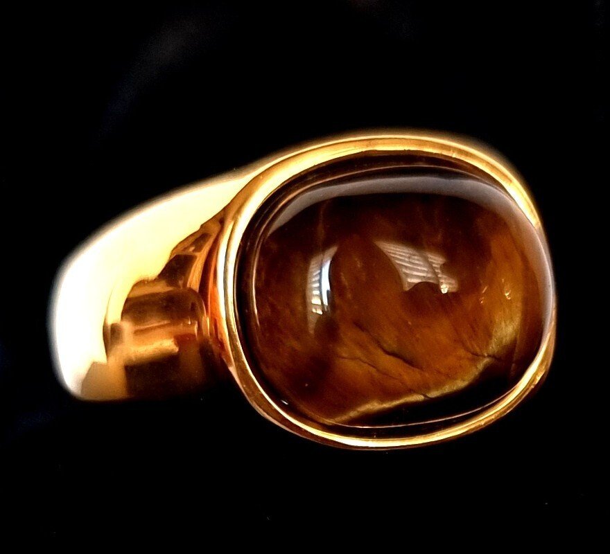 Chevalière massive - Ouvragé - Cabochon - Œil de tigre - Protège de la magie noire et des maléfices - Bague #2.1