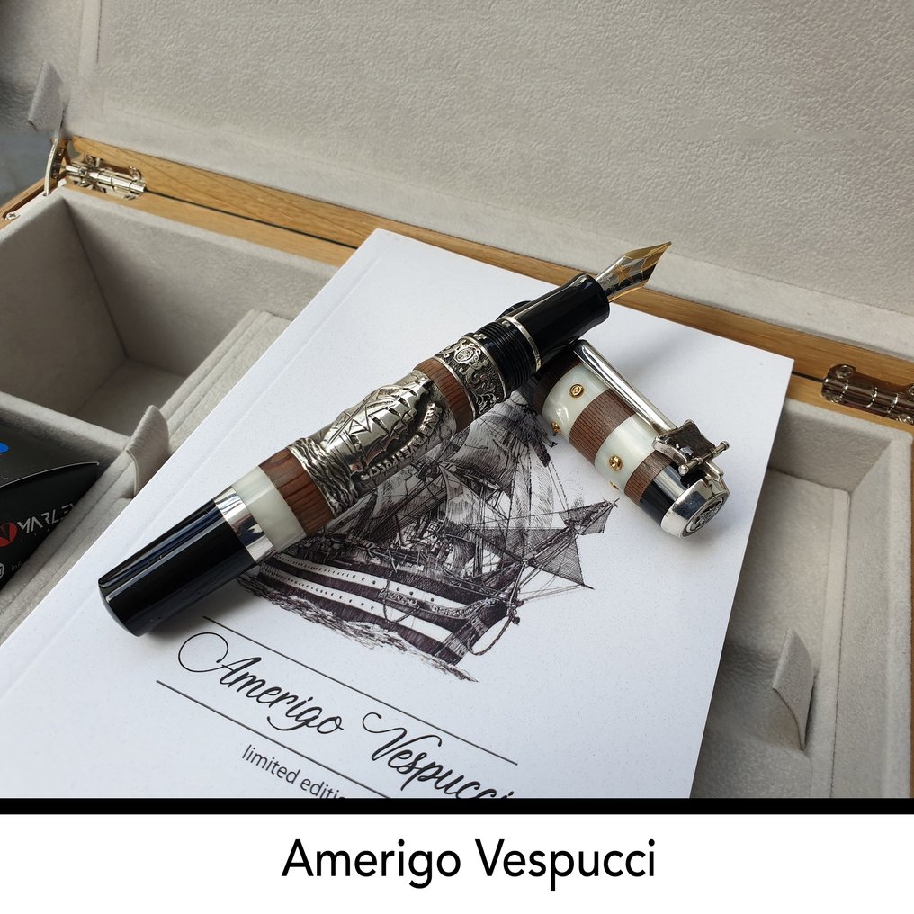 Marlen - Amerigo Vespucci L.E. 188 esemplari con Pennino Oro in Resina, Celluloide, Legno, Argento, Tela - Vulpen #1.0