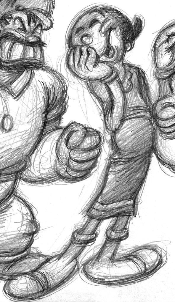 Joan Vizcarra - 原始铅笔 - Popeye, Olive Oyl & Bluto – Hand Signed #4.3