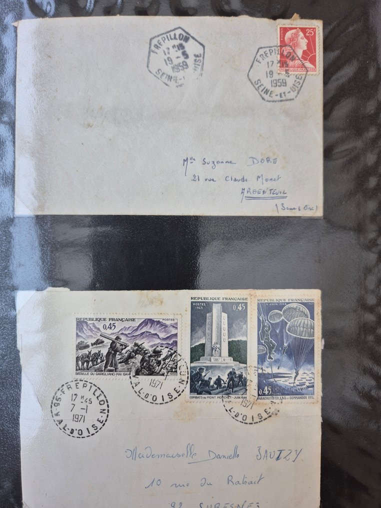 França 1853/1990 - Lotes de 5 classeurs de correspondência variados, envelopes 1er jour e marcas postais. TB #4.3