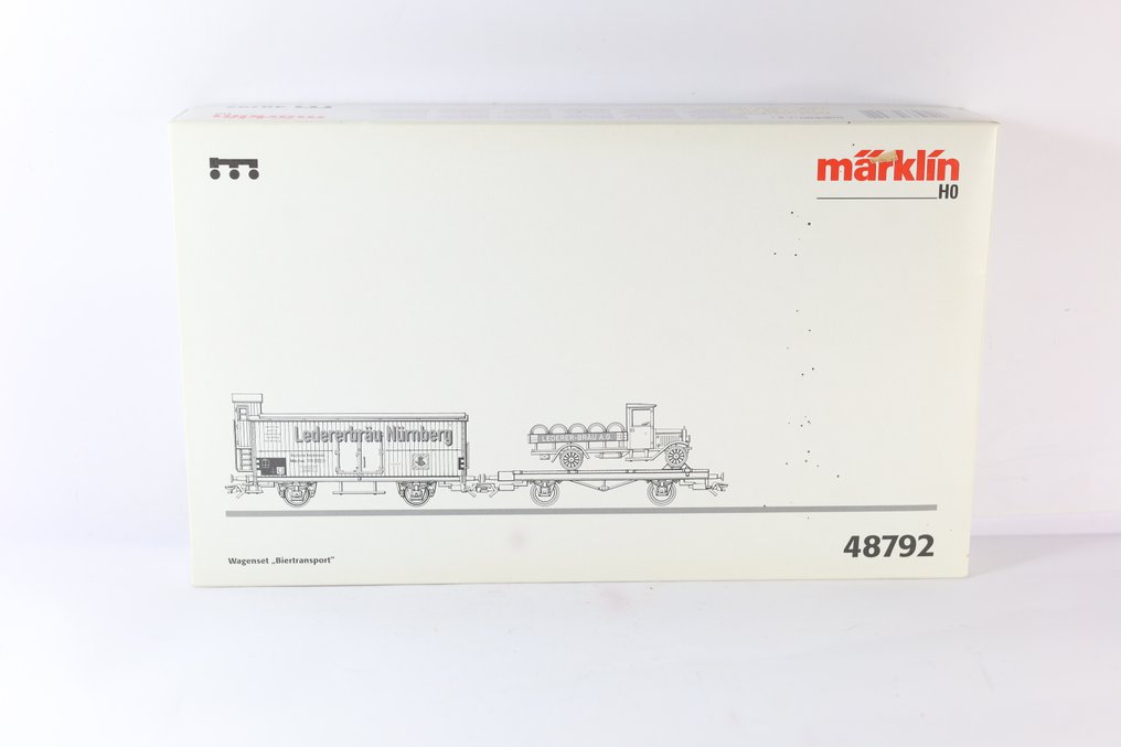 Märklin H0轨 - 48792/46972 - 模型火车货车组 (1) - Biertransport Ledererbräu 在 Rongen 车上装载着 schoffel - DB #1.0