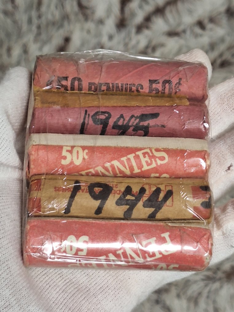 Stati Uniti. 50 cents roll 5 old neversearched Cent Rolls whapped in old paper  (Senza prezzo di riserva) #2.1
