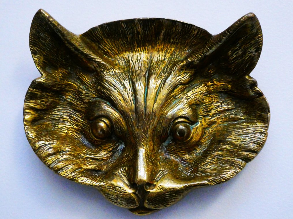 置物盤 - 漂亮的青铜空心盘/碗，带一只猫 - 法國 - Schaaltje Vide Poche #1.0