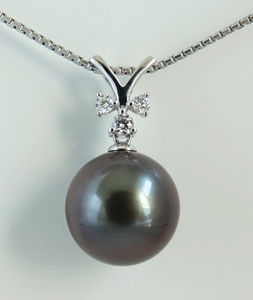 Hanger - 18 karaat Witgoud Parel - Diamant - Aubergine Glow, 12,38 mm #1.0