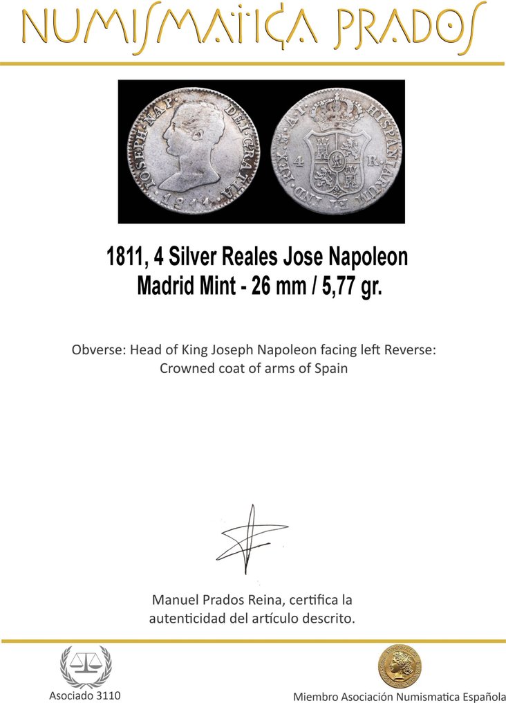 Spagna. Giuseppe Napoleone. 4 Reales 1811 Madrid AI  (Senza prezzo di riserva) #1.0