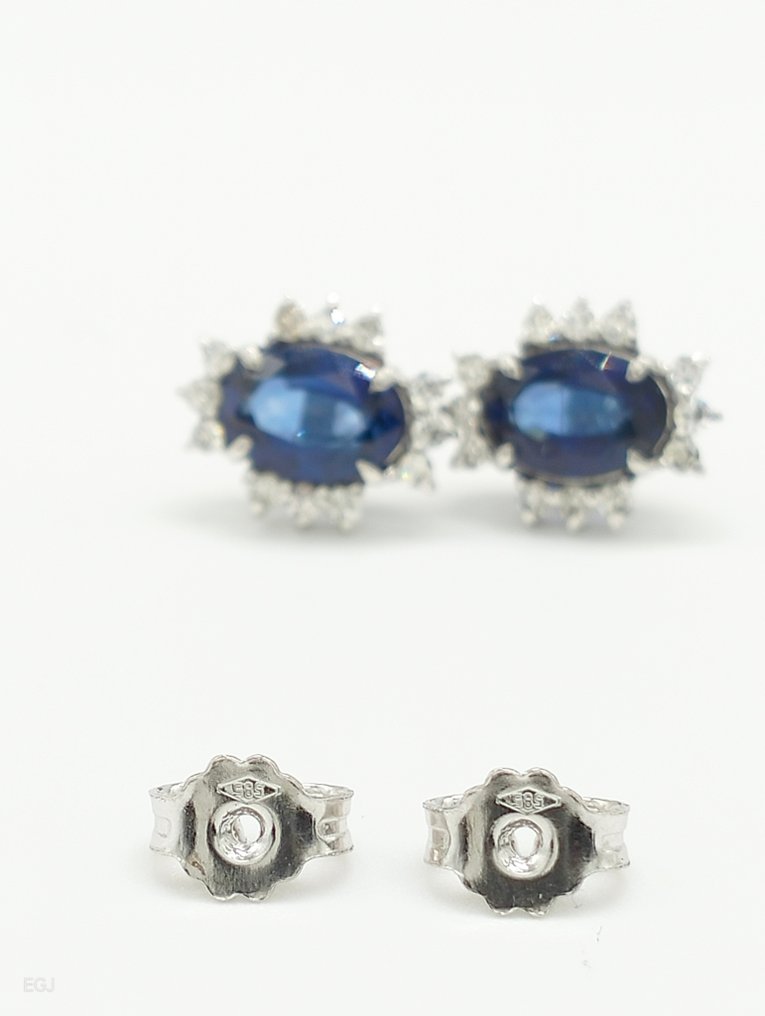 Sans prix de réserve - Boucles d'oreilles - 14 carats Or blanc Saphir - Diamant #3.2