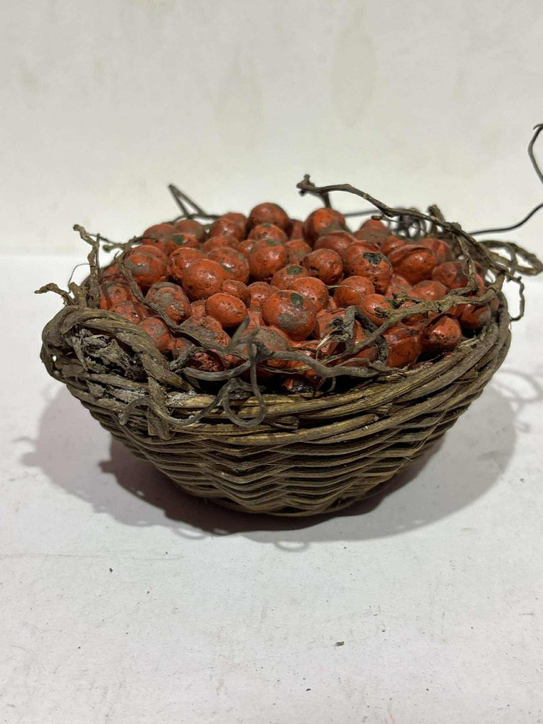 Sculpture, Cesto di Pomodori Presepe Napoletano fine 800 - 6.5 cm - Wood, Earthenware #2.1