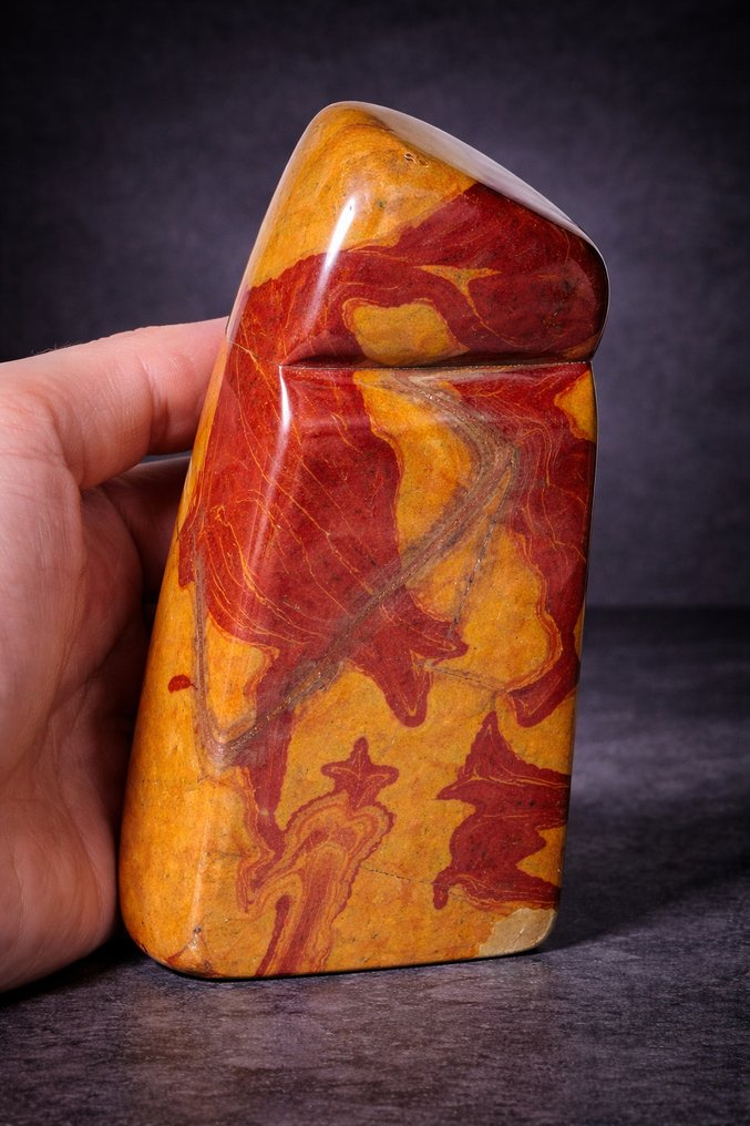 黄玉自由形态，带有红色脉络 南非 | 抛光天然石材 - 高度: 162 mm - 闊度: 72 mm- 866 g - (1) #4.3