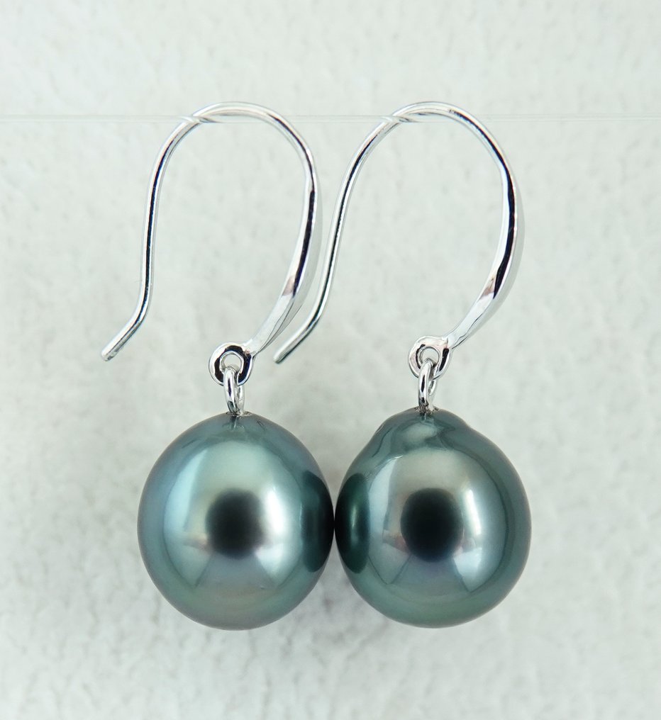 χωρίς τιμή ασφαλείας - Σκουλαρίκια - 18 καράτια Λευκός χρυσός Μαργαριτάρι - Μπλε Λαγούον, Ταϊτιανό #1.0