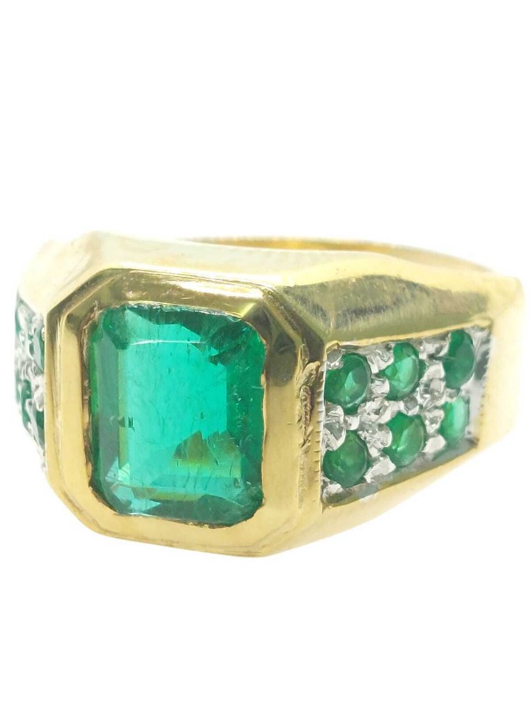 Sans prix de réserve - Bague - 9 carats Argent, Or jaune Émeraude - Émeraude #1.0