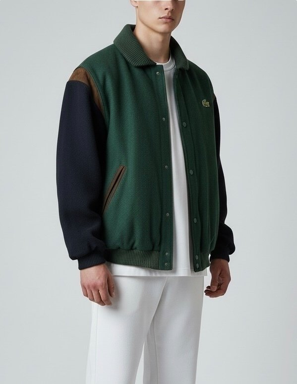 LACOSTE Premium Special 100% Wool Leather Bomber Jacket Tg. XL - NO RP - Bomberjack #3.2