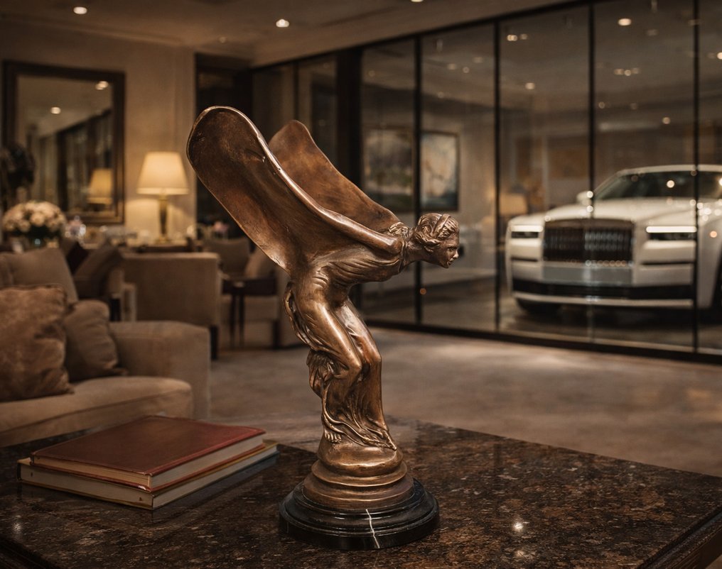 塑像, Rolls Royce Logo - Spirit of Ecstasy - 38 cm - 黄铜色, 大理石 #1.0