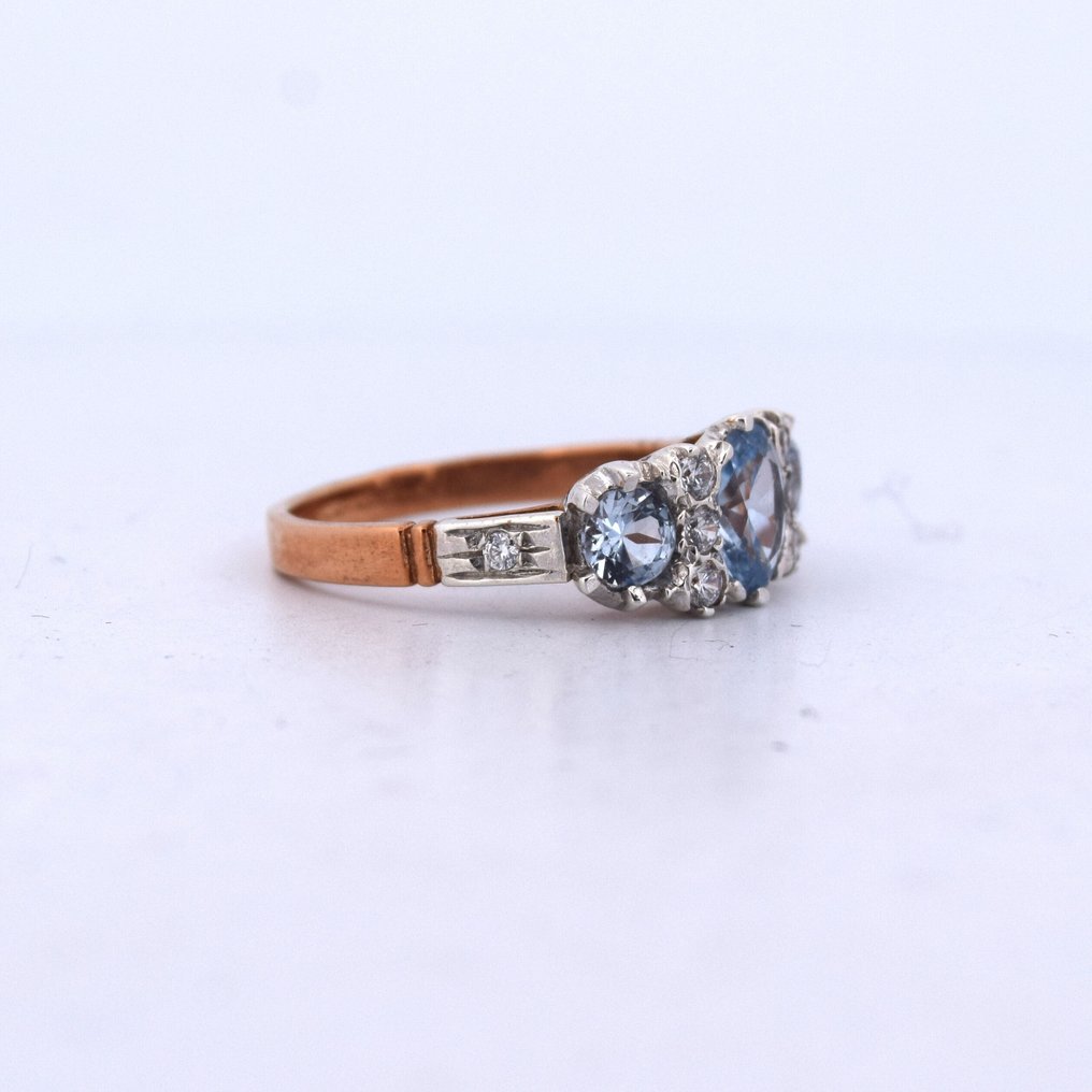 Ingen mindstepris - Armring - 9 kt. Rosaguld, Sølv -  1.06ct. tw. Akvamarin - Diamant #3.2