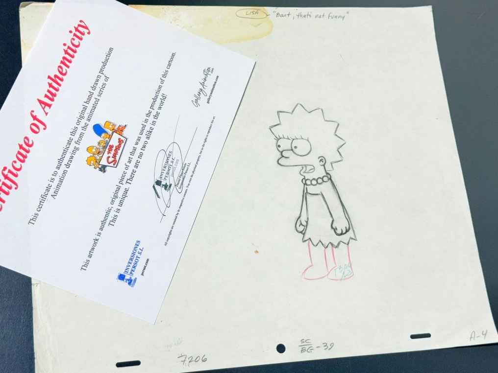 Gracie Films - Original animasjonstegning av Lisa Simpson, sertifisert - The Simpsons #2.1