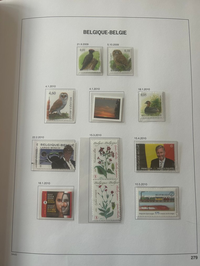 Βέλγιο 2010 - Ετήσια γραμματόσημα και μπλοκ στο άλμπουμ Davo LX. #1.0