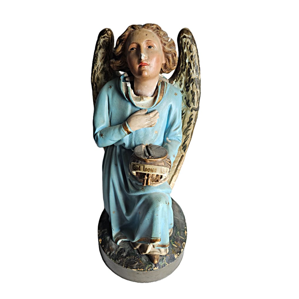 Staty, Knik engel voor zendingwerk - 45 cm - Gips - 1930 #1.0