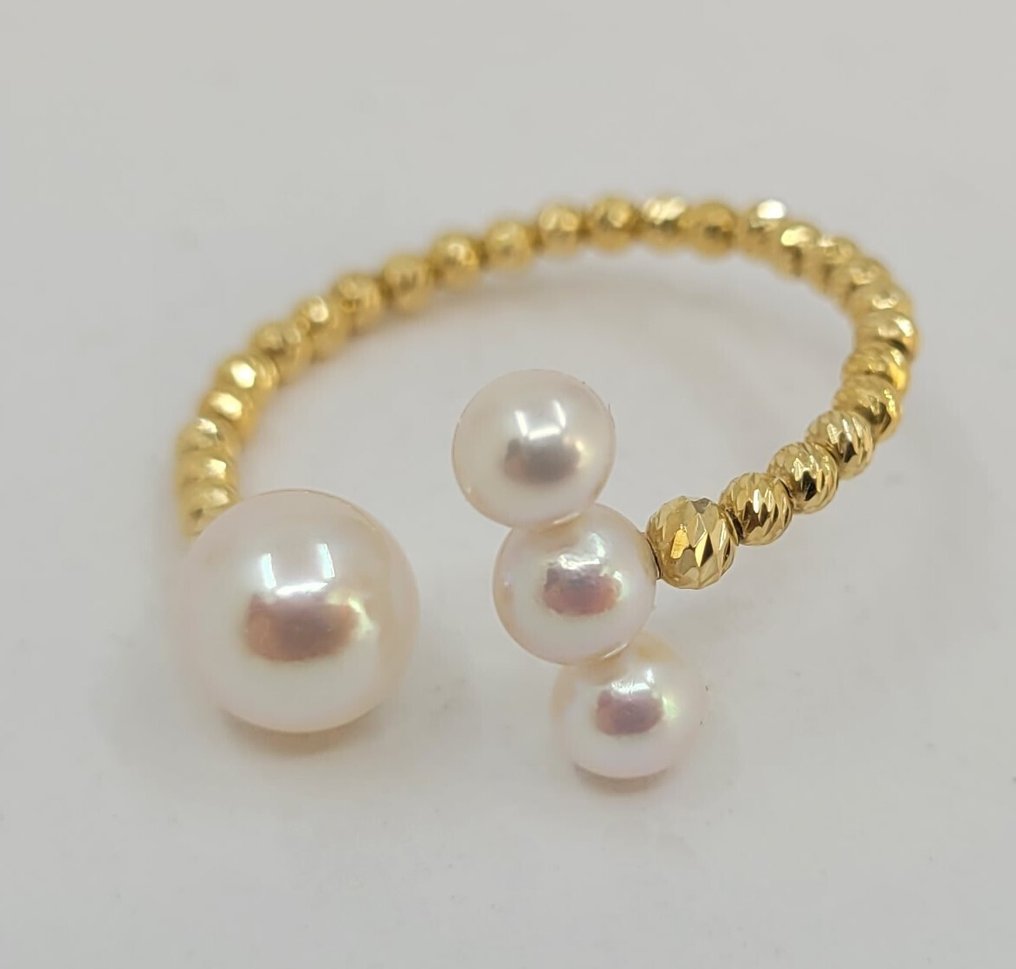Senza prezzo di riserva - Anello - 18 carati Oro giallo - Perle Akoya da 4x7mm #1.0