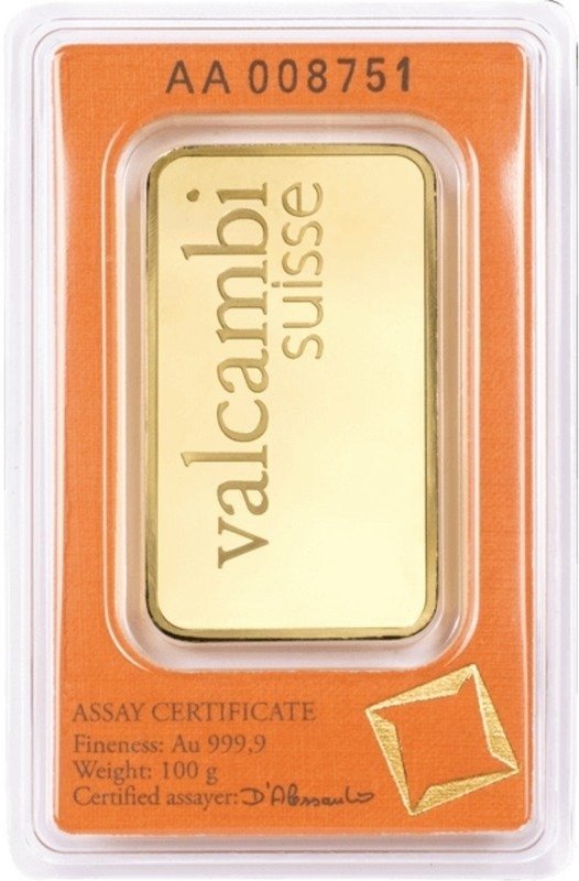 100克 - 金色 .999 - Valcambi, Switzerland - 已封口& 包括證書 #2.1