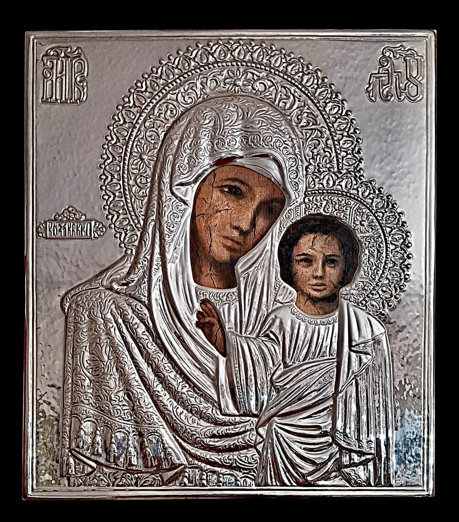 Ikone - Gottesmutter - Holz, Versilbert - 30 x 36 cm #1.0