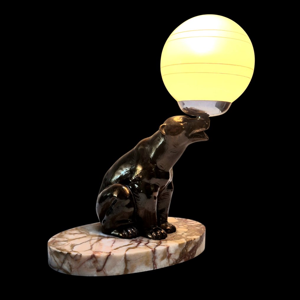 NO RESERVE - Lampe de table - Ours facétieux - Marbre, Régule, Verre #1.0