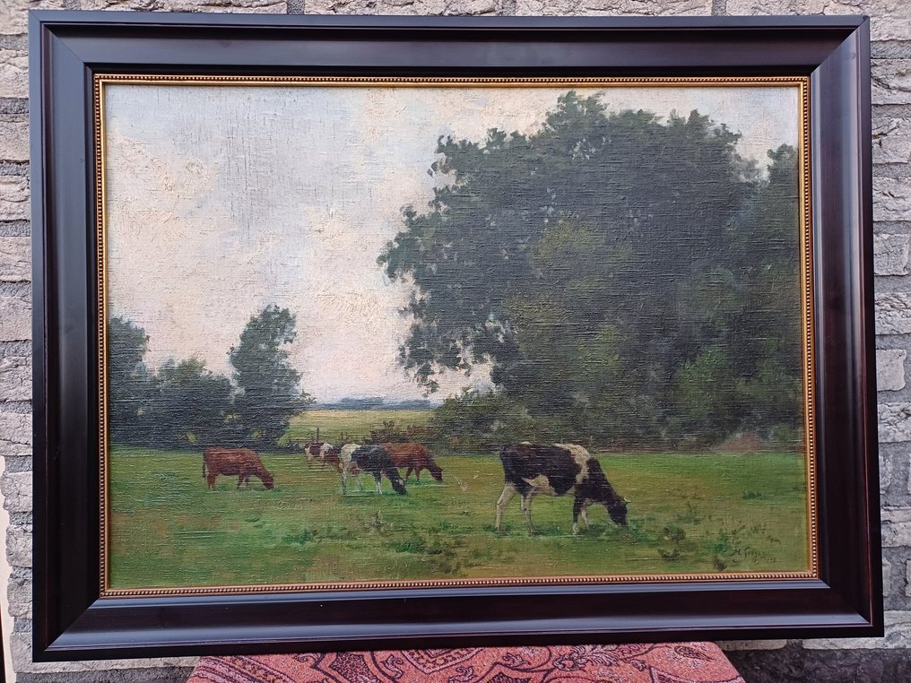 Hermann Seeger (1857 – 1945) - Noord Duits koeienlandschap. #1.0