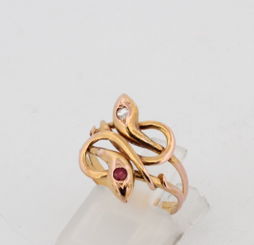 Sin precio de reserva - Anillo - 18 quilates Oro amarillo Rubí - Diamante #2.1