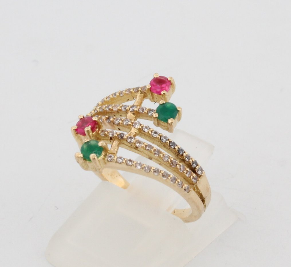 沒有保留價 - 戒指 - 18 克拉 黃金 紅寶石 - 祖母綠 #2.1