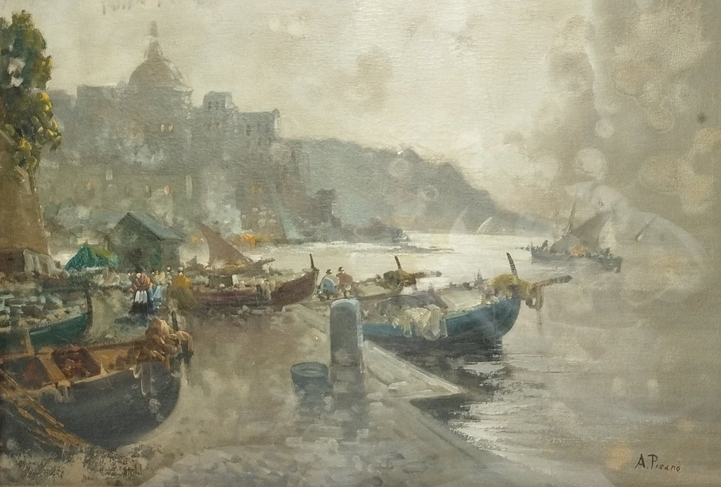 A. Pisano (XX) - Veduta portuale con barche #1.0
