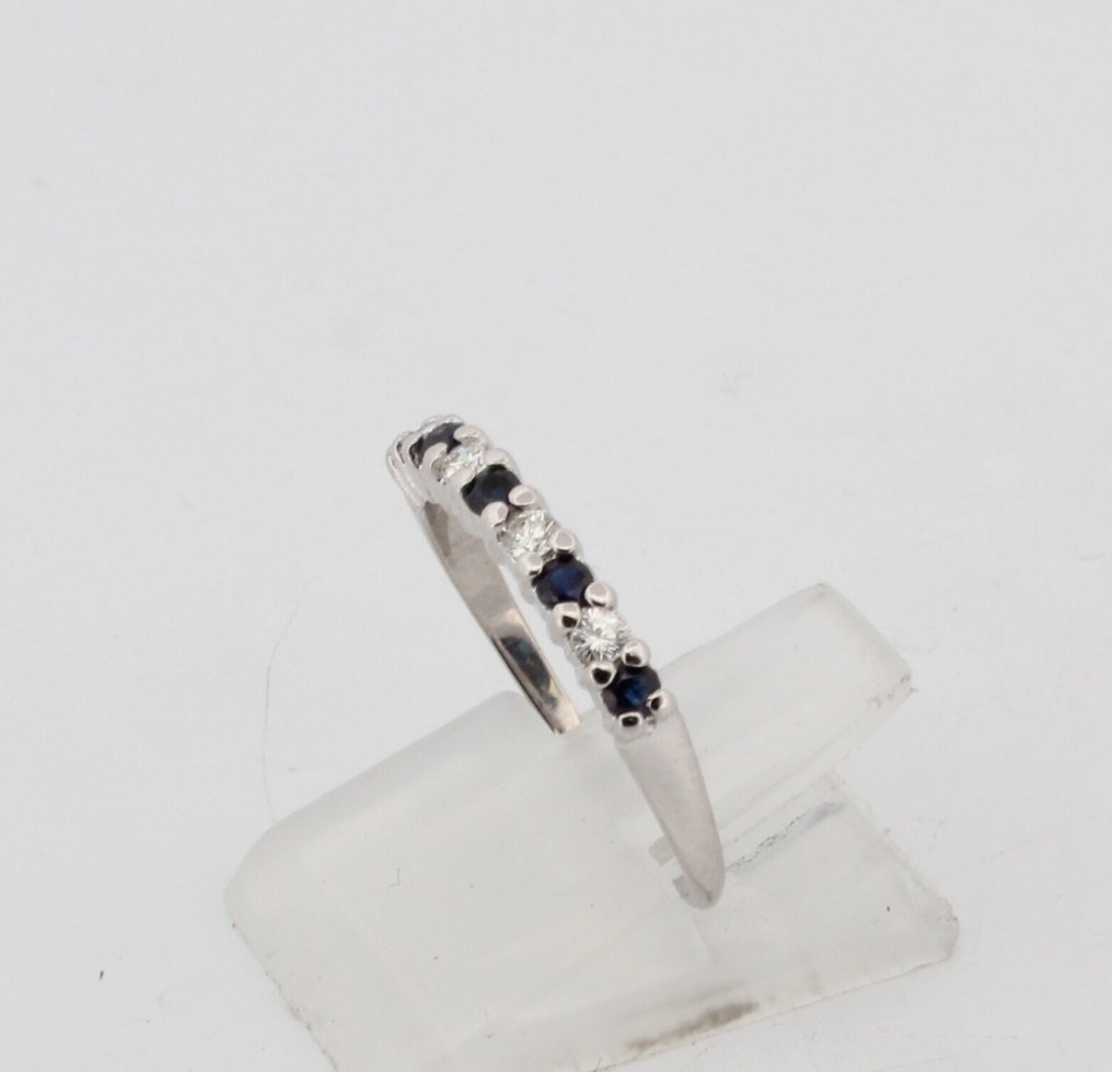 沒有保留價 - 戒指 - 18 克拉 白金 藍寶石 - 鉆石 #4.3