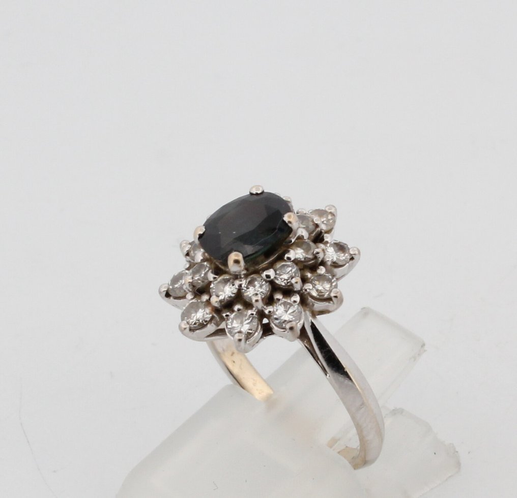 沒有保留價 - 戒指 - 18 克拉 白金 藍寶石 - 鉆石 #3.2