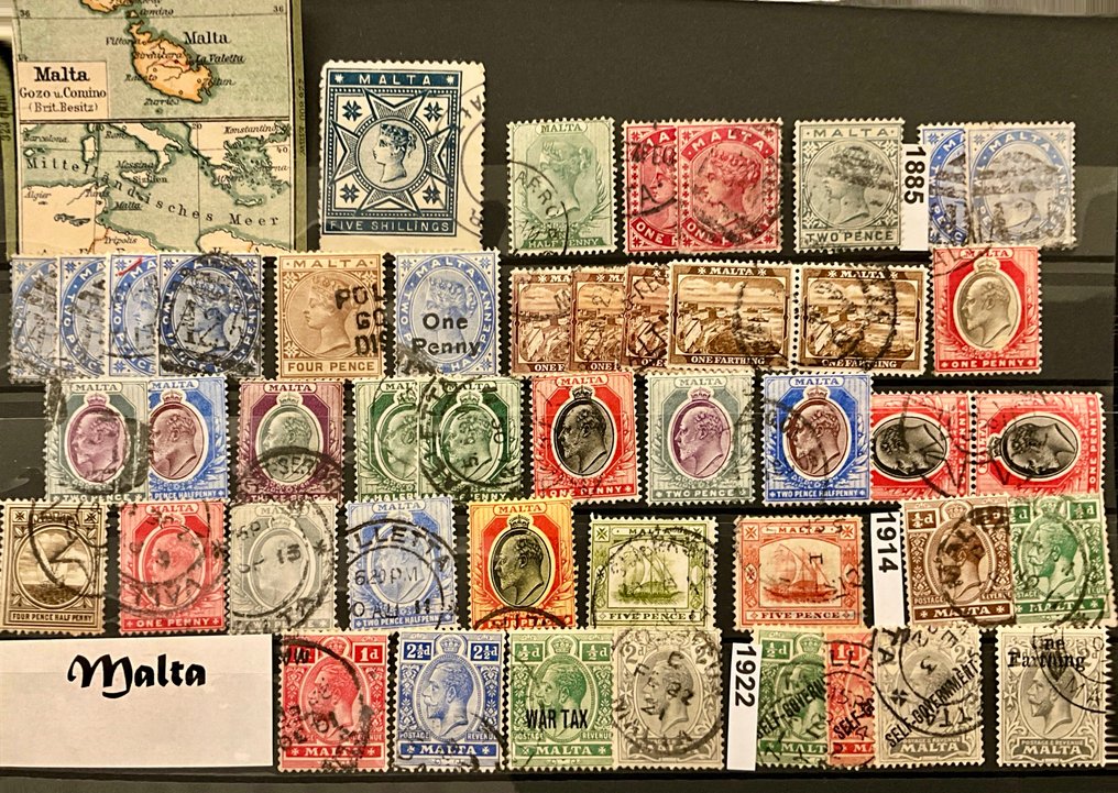 British Commonwealth 1885/1938 - Μάλτα σε δύο στενά τοποθετημένες κάρτες με μερικά καλύτερα γραμματόσημα. - Michel #1.0