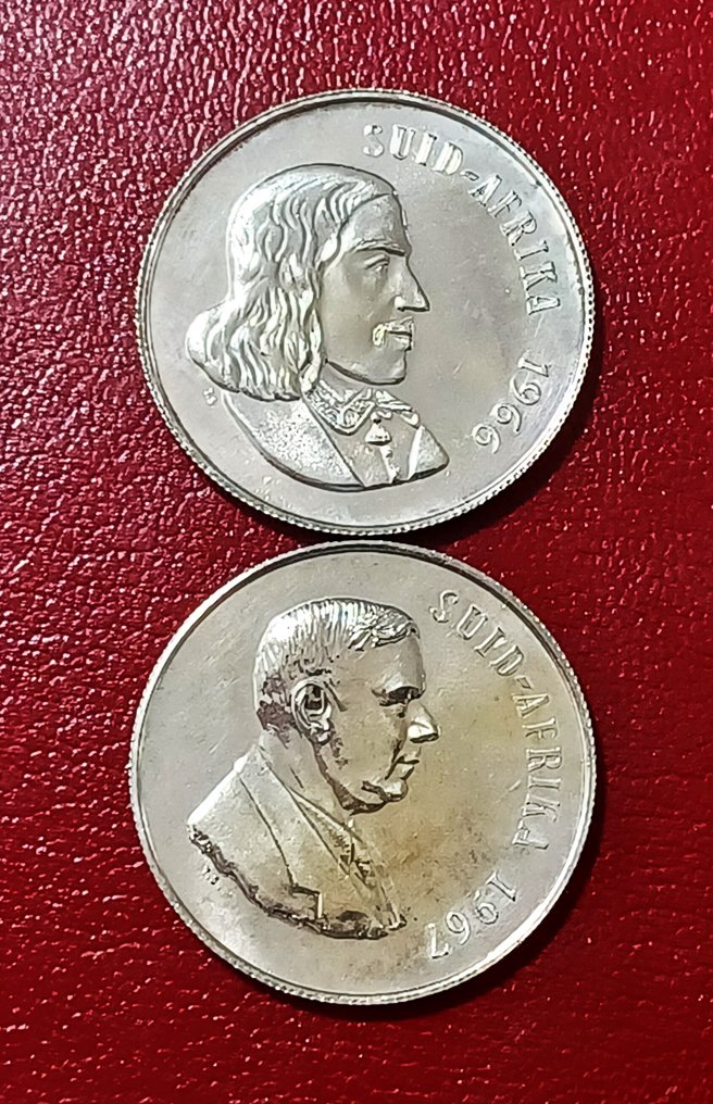 South Africa. 1 Rand 1966 Proof & 1967 Proof  - Lot of 2 coins, all low mintage, 80% silver  LOT #1  (No reserve price) #1.0