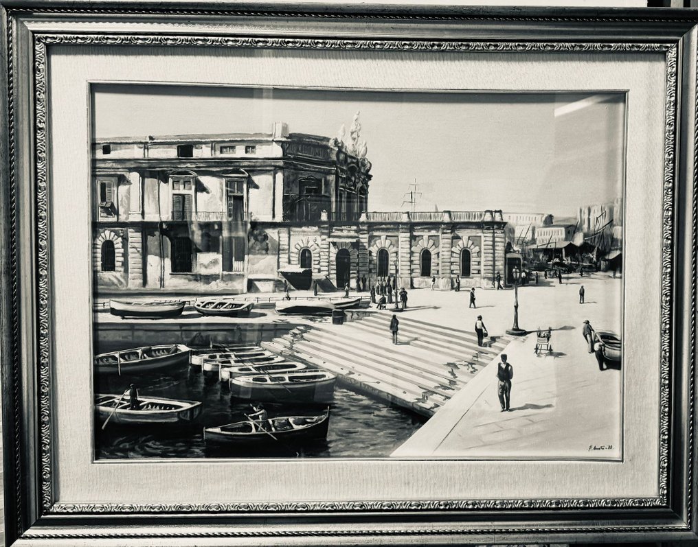 Italian school (XX) - Paesaggio con personaggi e barche #3.2