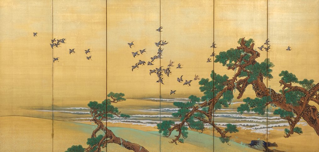 Byôbu 屏风 (折叠屏风) - 漆木，丝绸，金色丝绸 - 日本 - 大正時期（1912-1926） #1.0