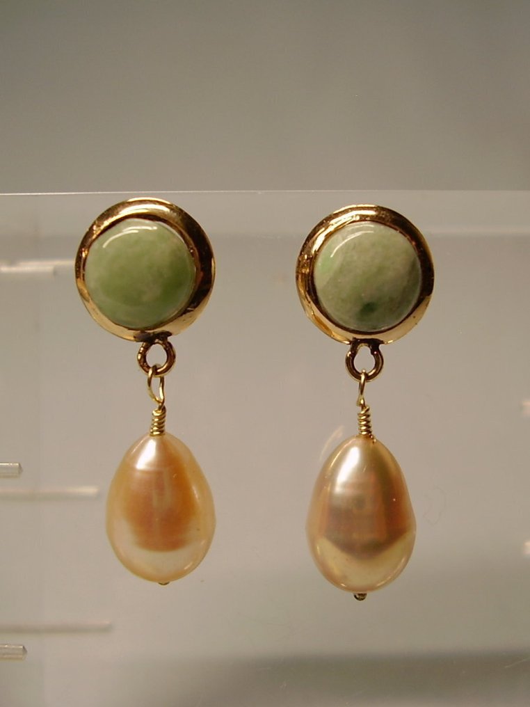 没有保留价 - 耳环 - 14K包金 黄金 - 7.00ct. tw. 玉 - 珍珠 - Goldschmiedearbeit 1910/20 #4.3