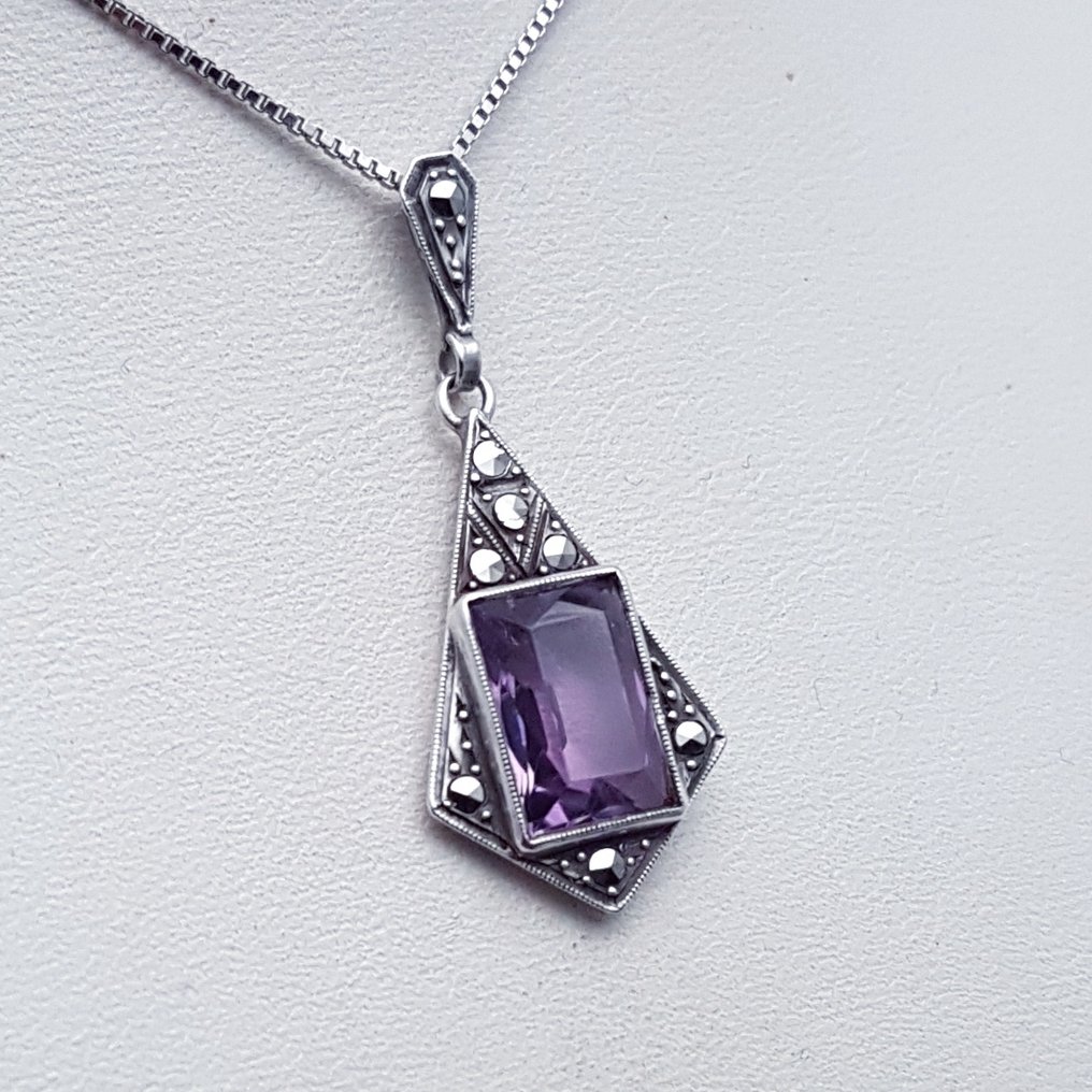 Silver, Art Deco, Amethyst (Tested) - Necklace with pendant - + Markasieten #1.0