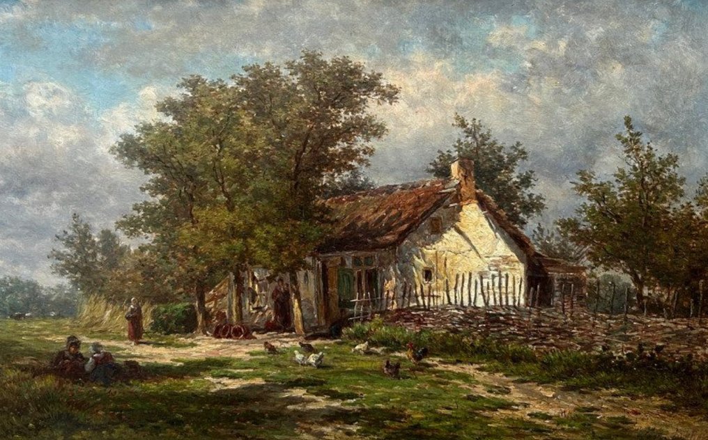 Jan van Lokhorst (1837-1874) - Boerderij met kippen #1.0