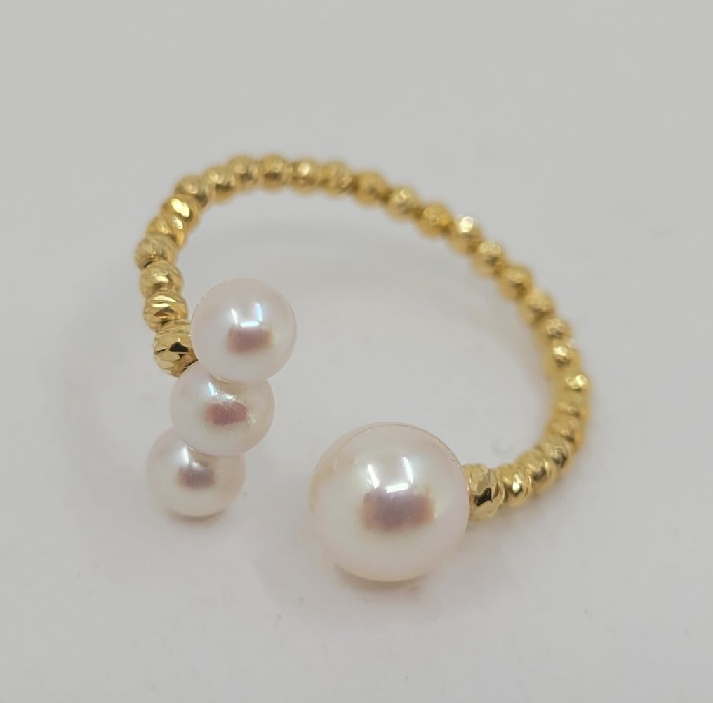 Senza prezzo di riserva - Anello - 18 carati Oro giallo - Perle Akoya da 4x7mm #4.3