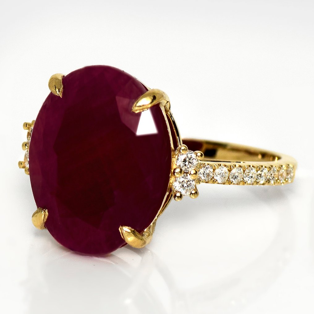 χωρίς τιμή ασφαλείας - Δαχτυλίδι - 14 καράτια HRD 5,13 καράτια, χωρίς θερμική επεξεργασία, μωβ-κόκκινο., Κίτρινο χρυσό - 5.40ct. tw. Ρουμπίνι - Διαμάντι #2.1