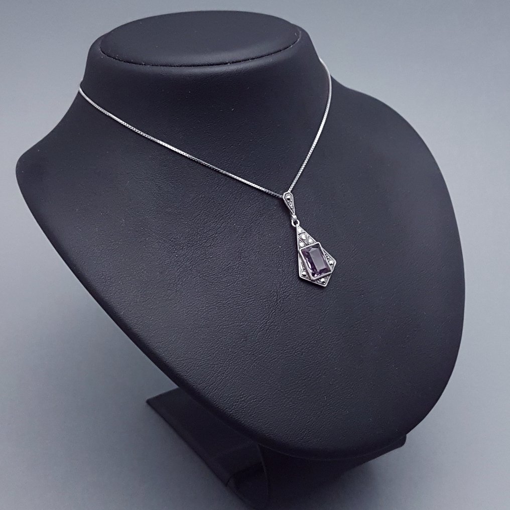 Silver, Art Deco, Amethyst (Tested) - Necklace with pendant - + Markasieten #3.2