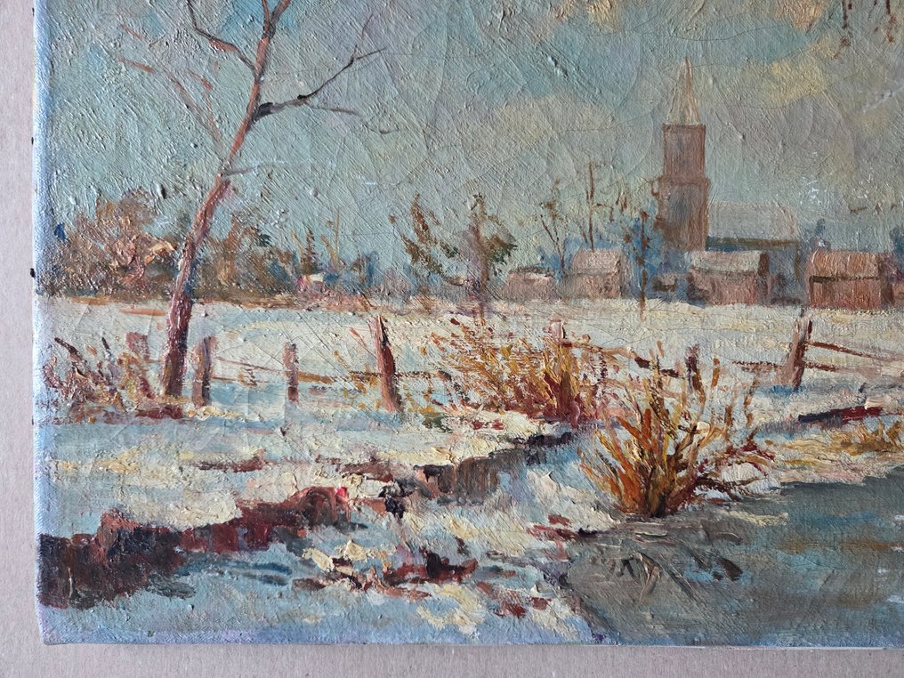 Dutch school (XX) - Winterlandschap. Mogelijk Laren? #4.3