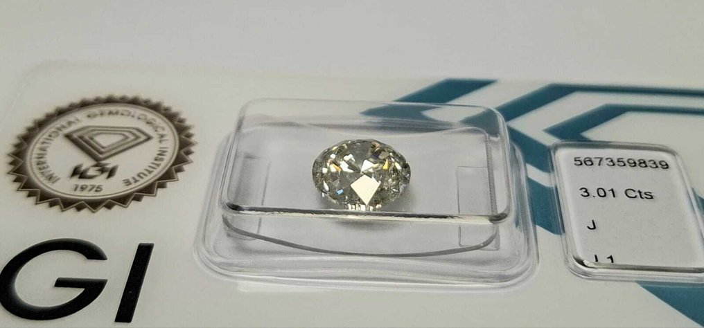 1 pcs Diamond (Natural) - 3.01 ct - Round - J - I1 - International Gemological Institute (IGI) #1.0