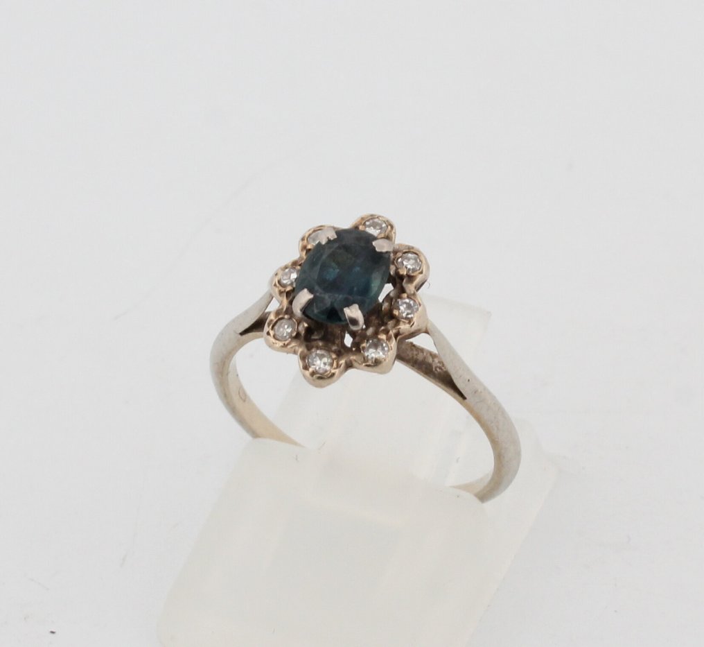 沒有保留價 - 戒指 - 18 克拉 白金 藍寶石 - 鉆石 #1.0