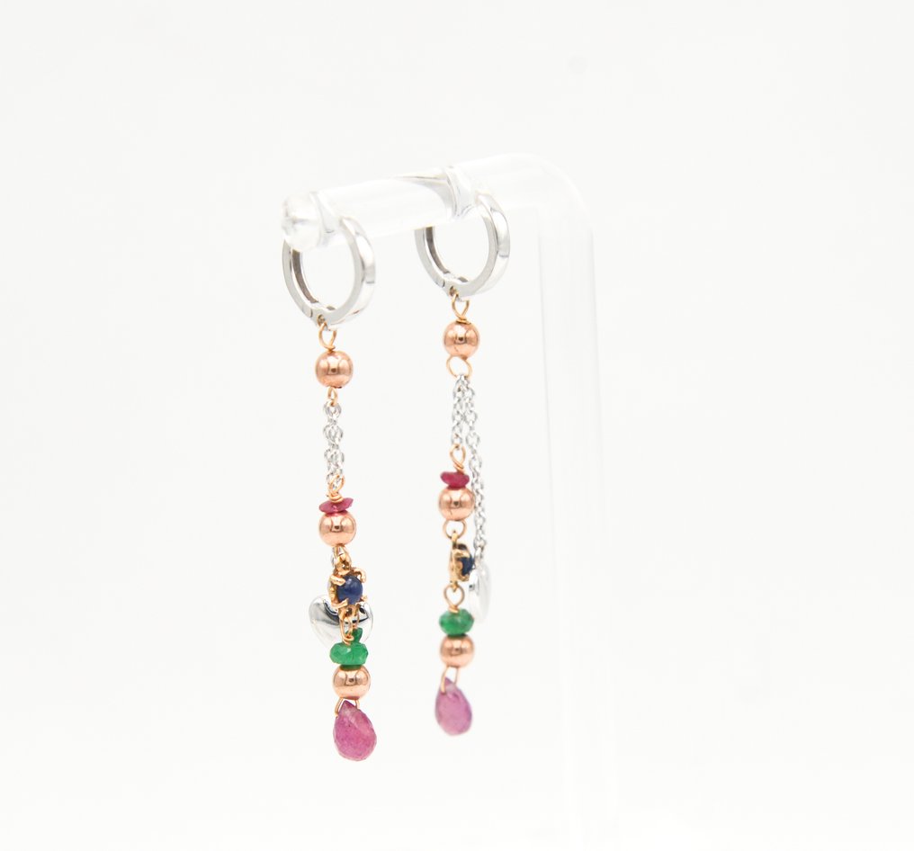 Boucles d'oreilles - 18 carats Or rose, Or blanc Saphir - Tourmaline #3.2