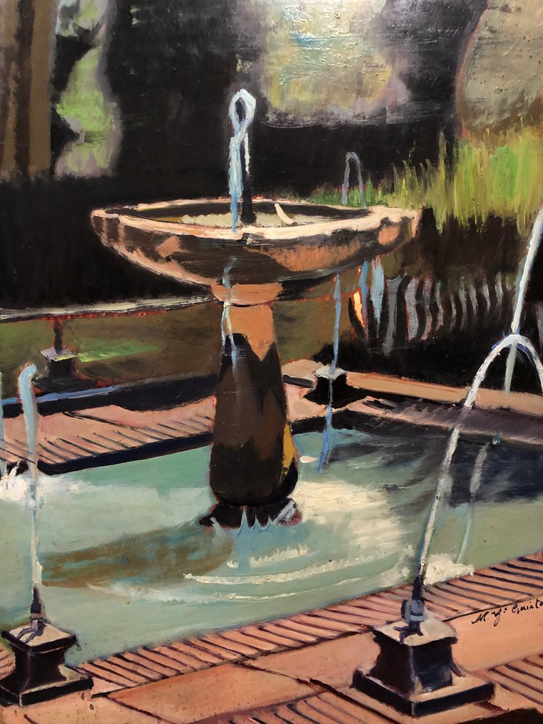 École espagnole (XX) - Aux Jardins de l'Alhambra de Grenade: Un Jet d'Eau #2.1