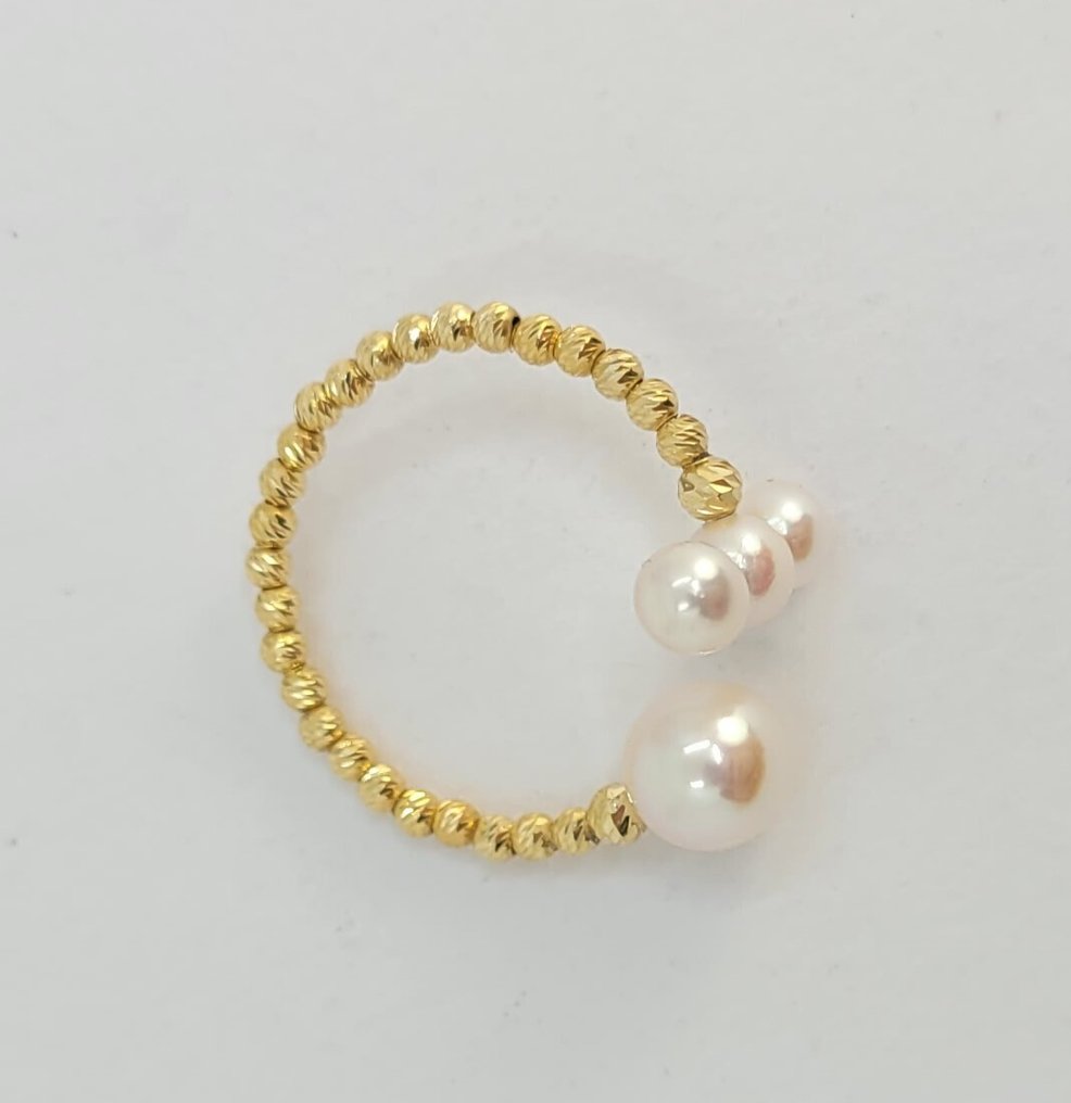 Senza prezzo di riserva - Anello - 18 carati Oro giallo - Perle Akoya da 4x7mm #2.1