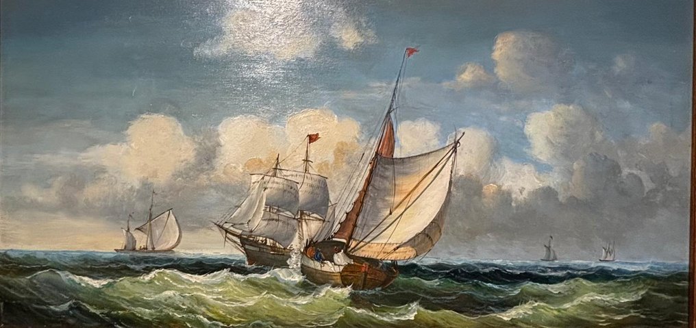 Dutch school (XX) - zeegezicht met schepen #1.0