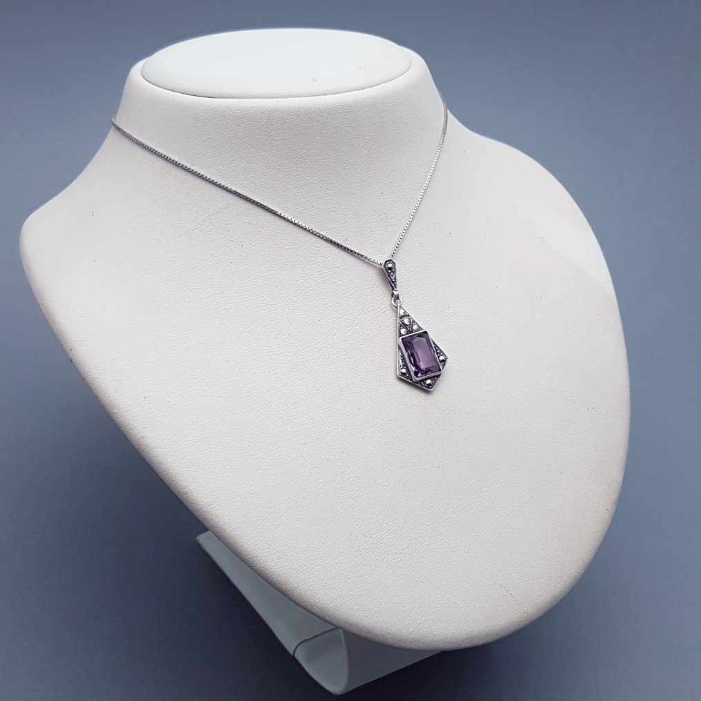 Silver, Art Deco, Amethyst (Tested) - Necklace with pendant - + Markasieten #2.1
