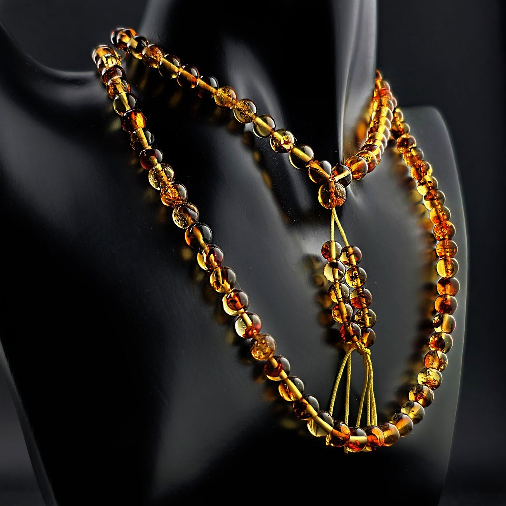 Rzadkie biżuteria z bałtyckiego bursztynu – długa, polerowana nić z koralików w kolorze koniak. - B  (Bez ceny minimalnej
) #1.0