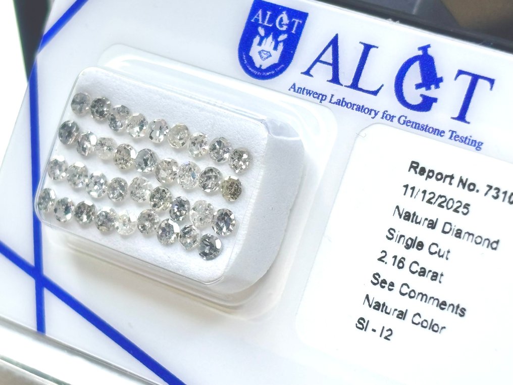 Ohne mindestpreis - 36 pcs Diamant  (Natürlich)  - 2.16 ct - Rund - G, N (getönt) - SI1, I2 - Antwerp Laboratory for Gemstone Testing (ALGT) #4.3